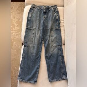 Forever 21 Wide Leg Denim Pocket Cargo Pants Jeans Baggy Pants